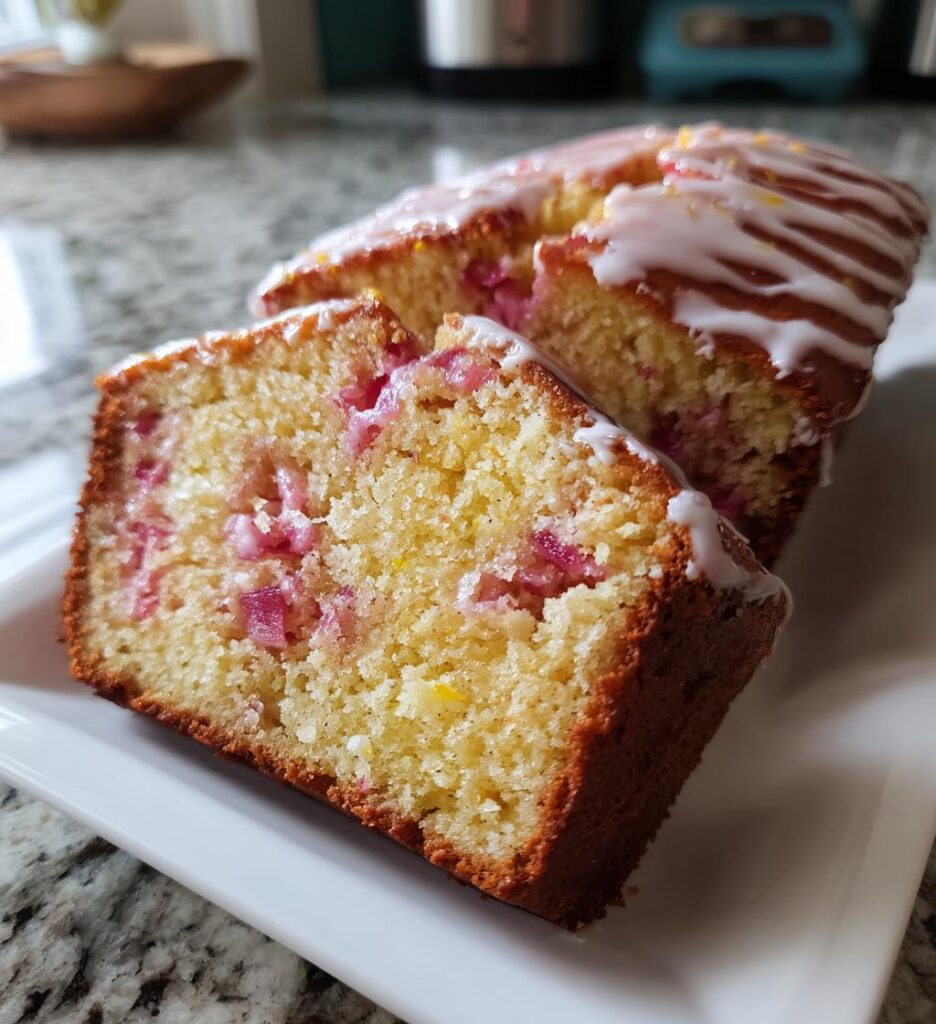 lemon rhubarb loaf with glaze