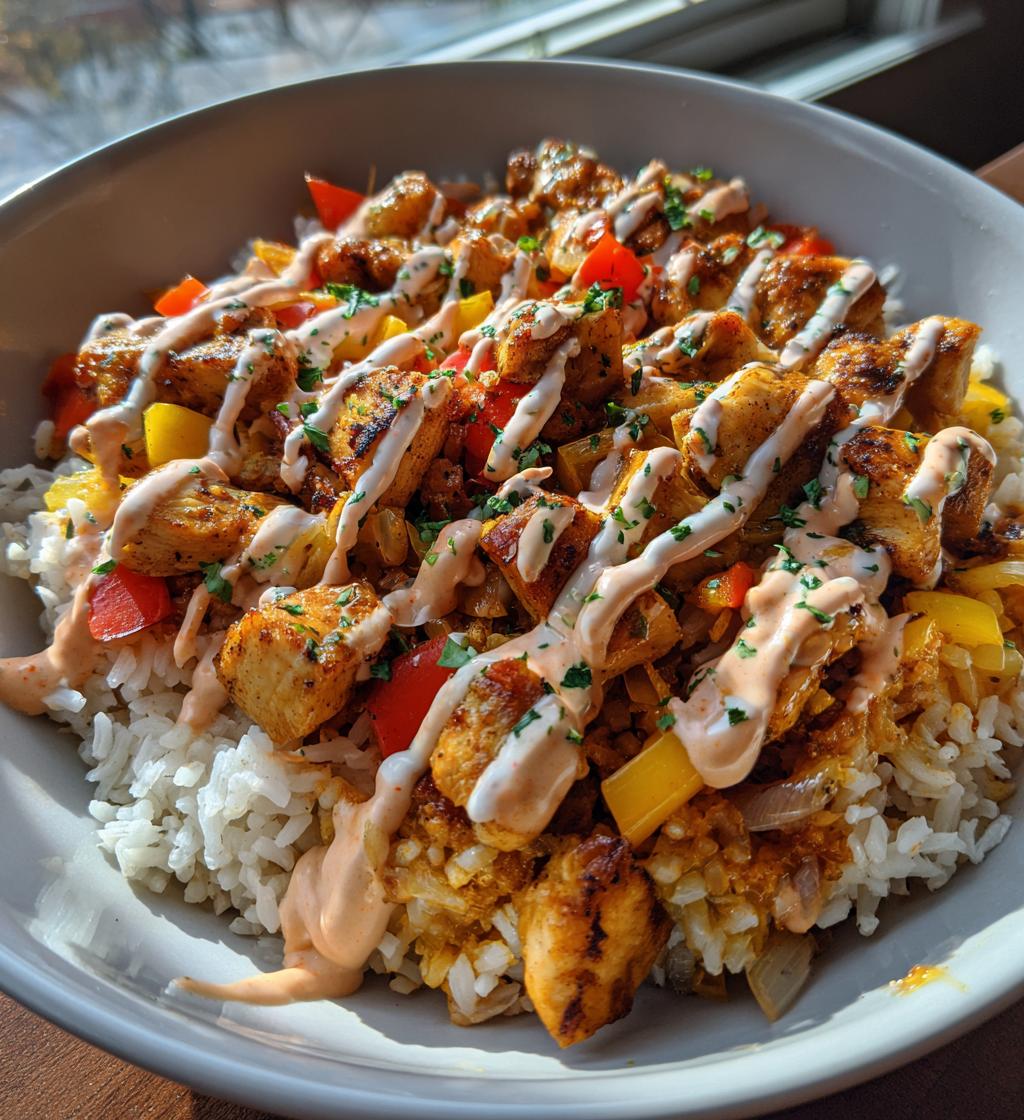 loaded chicken fajita rice bowls with smoky chipotle cream - detail 1