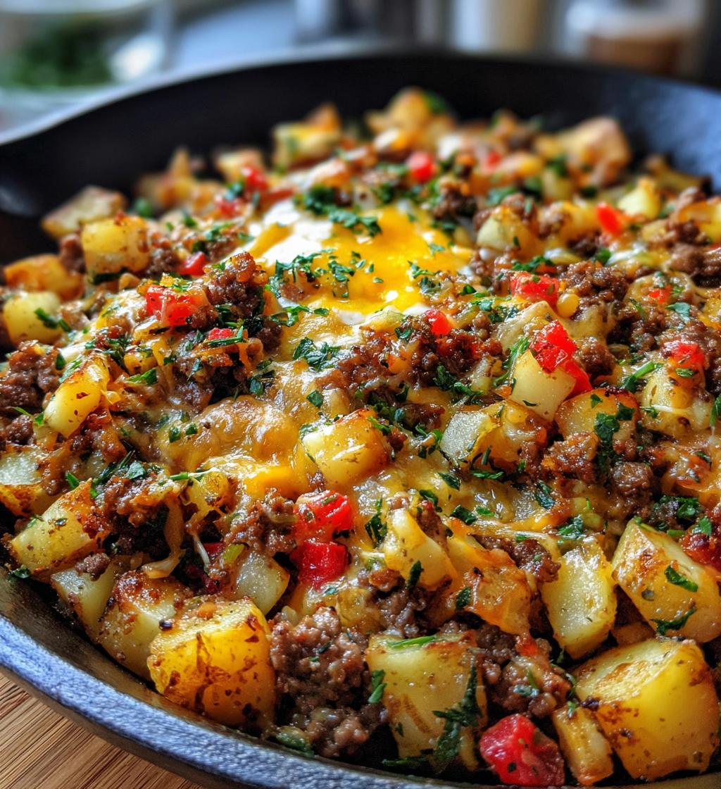 loaded ground beef and potatoes skillet - detail 1