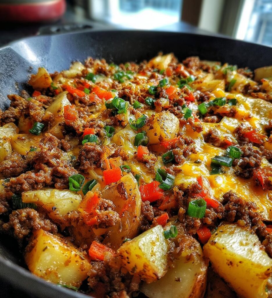 loaded ground beef and potatoes skillet
