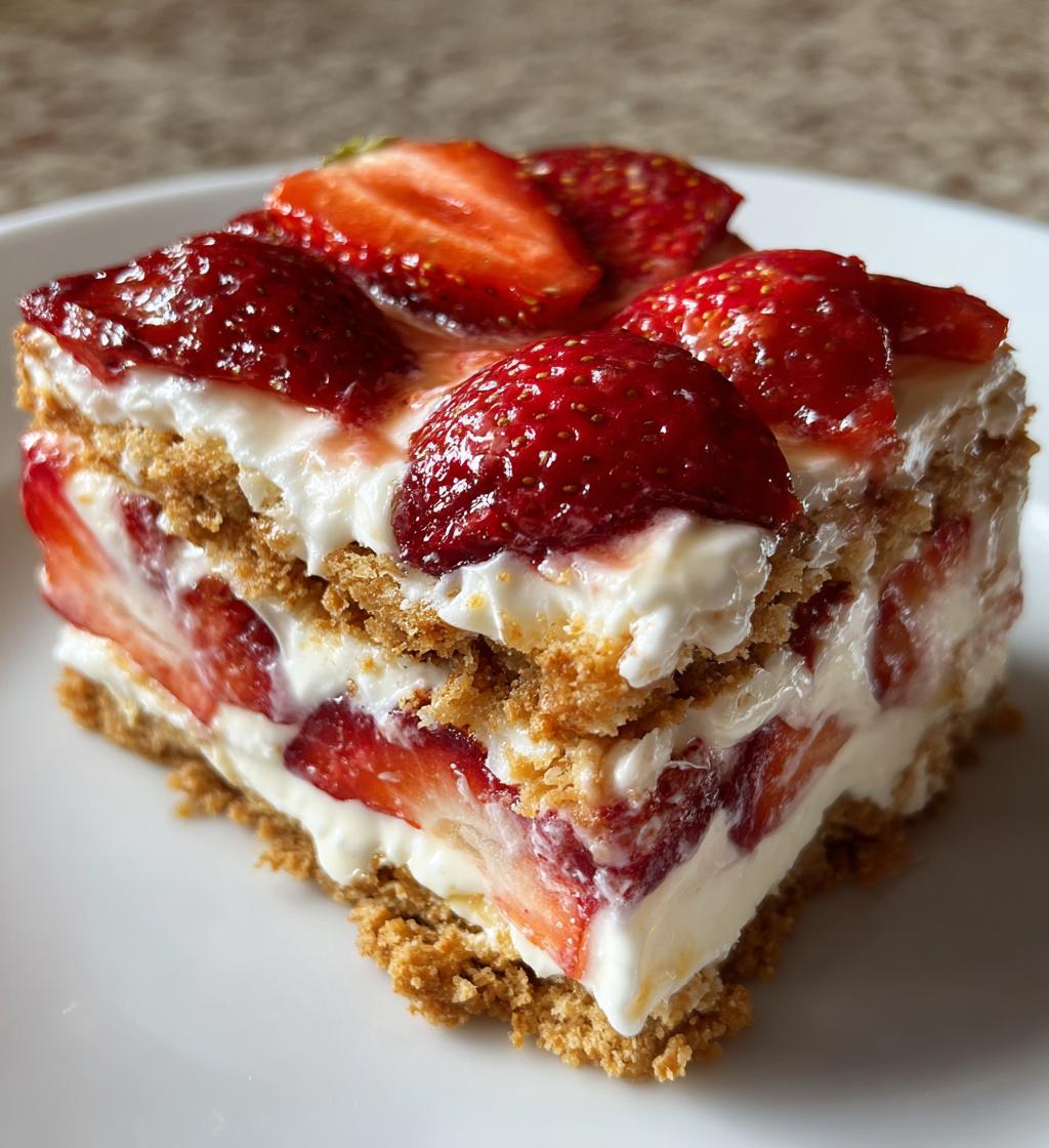 no bake strawberry lasagna - detail 1