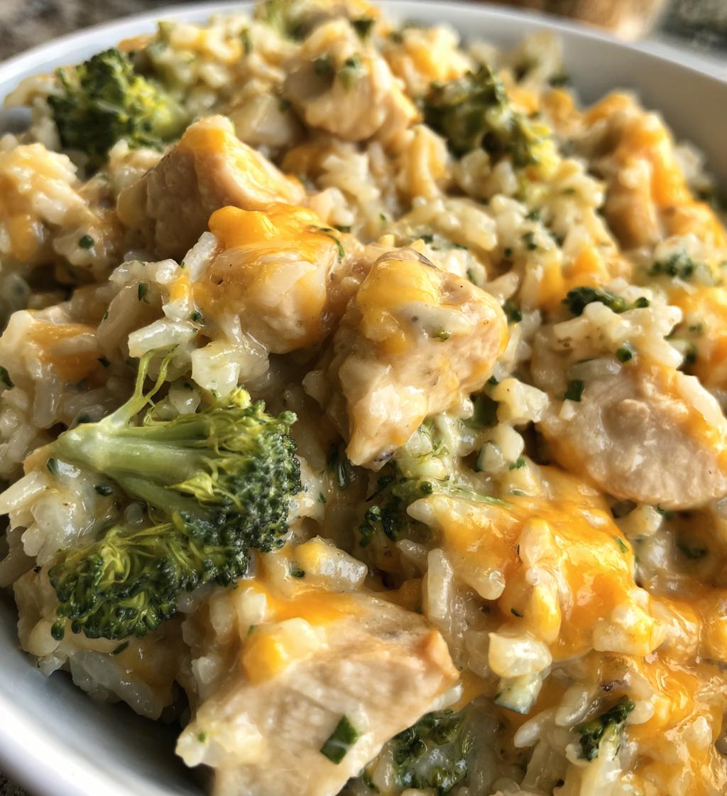 one pan cheesy chicken broccoli and rice - detail 1