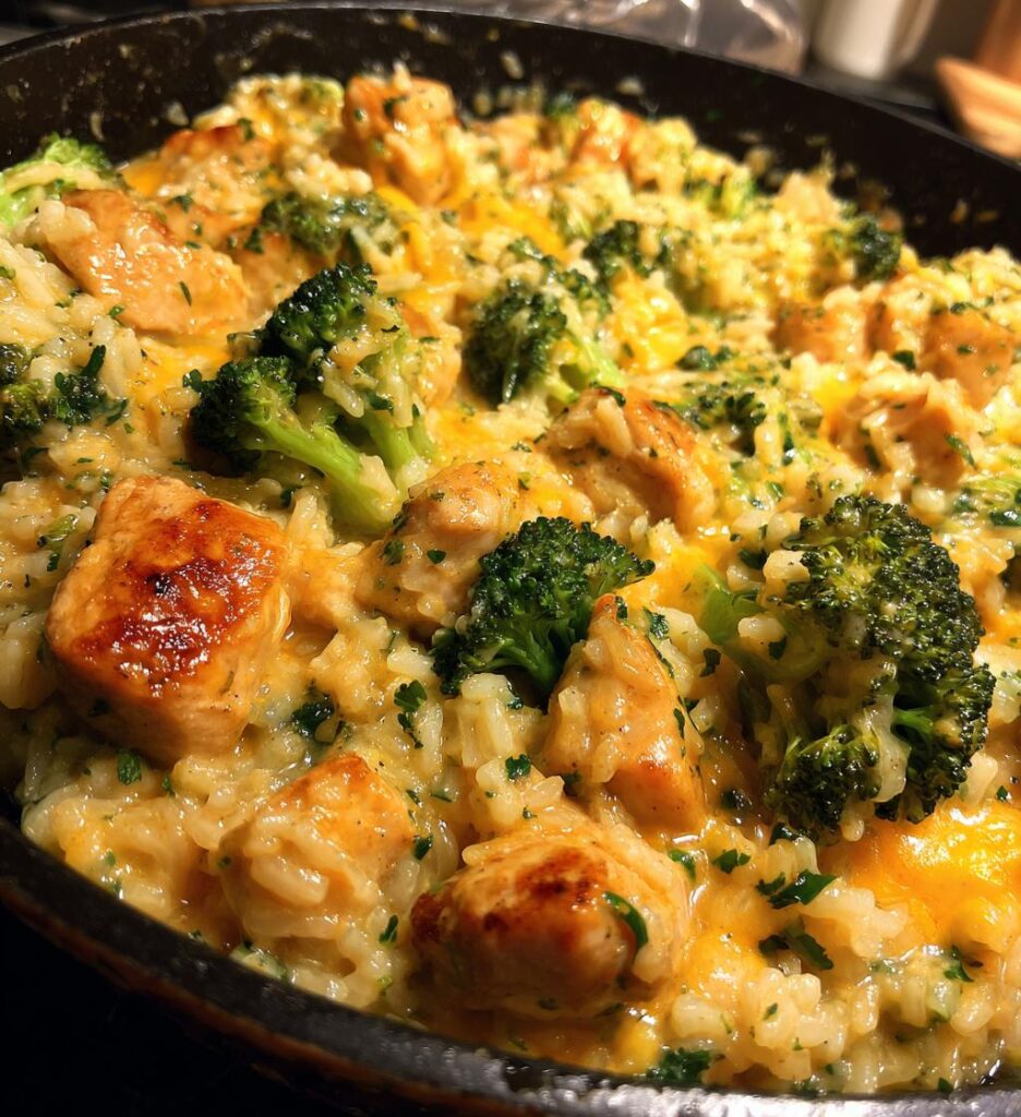 one pan cheesy chicken broccoli and rice