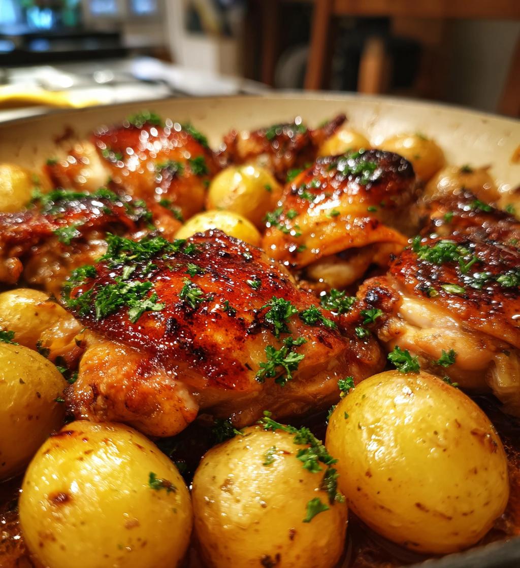 one pan honey garlic chicken and potatoes - detail 1