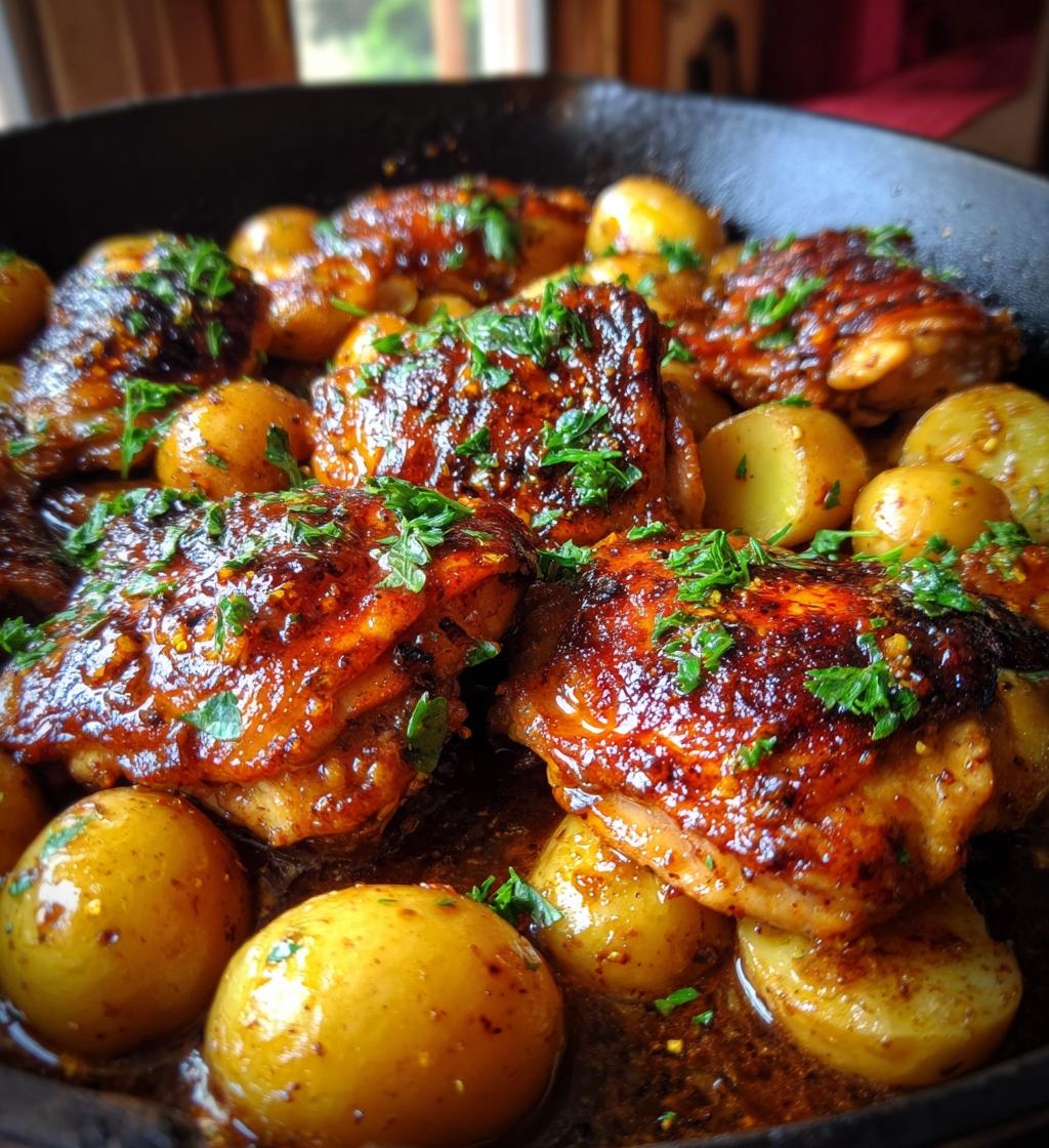 one pan honey garlic chicken and potatoes