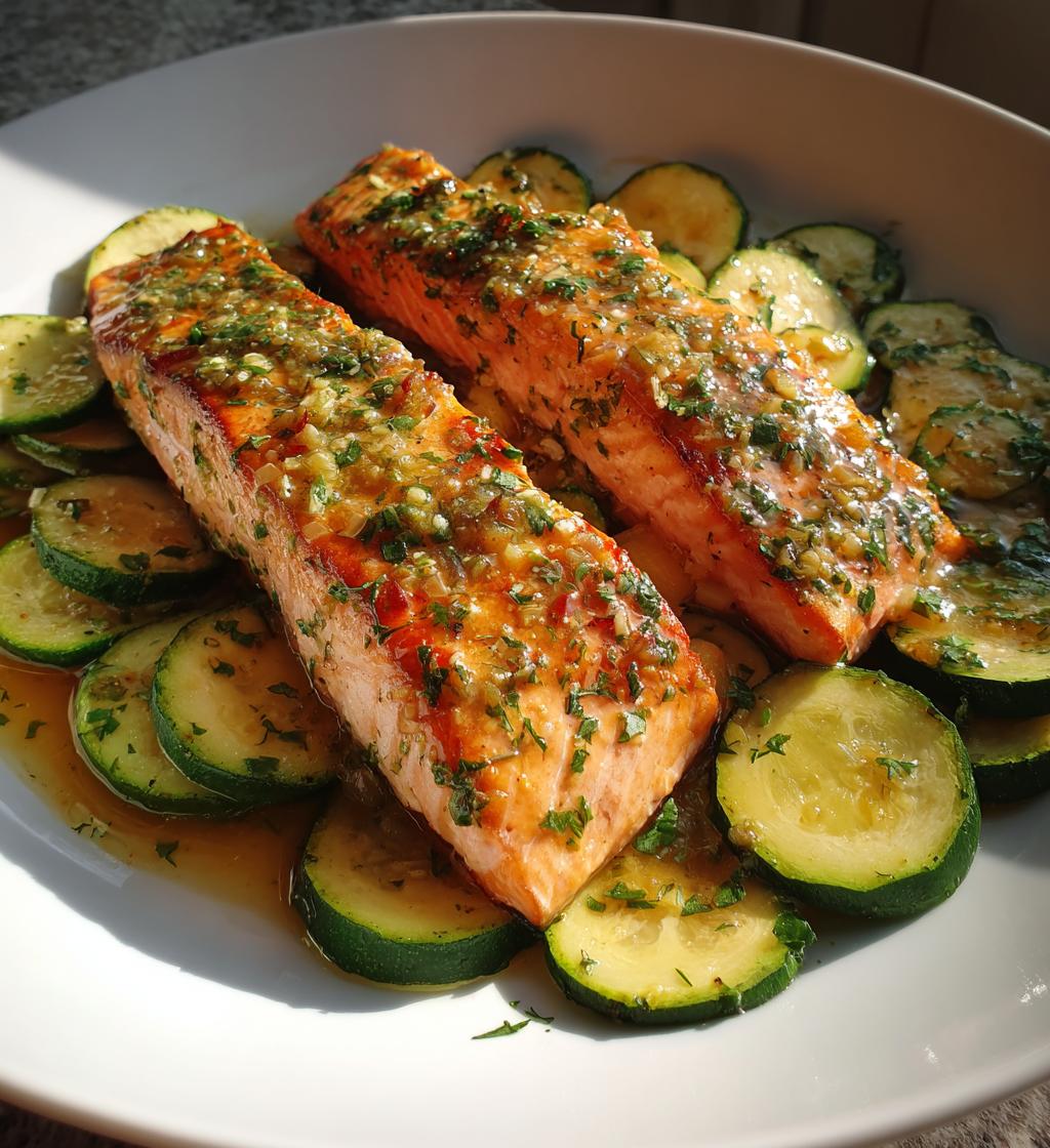 one pan lemon herb salmon and zucchini - detail 1