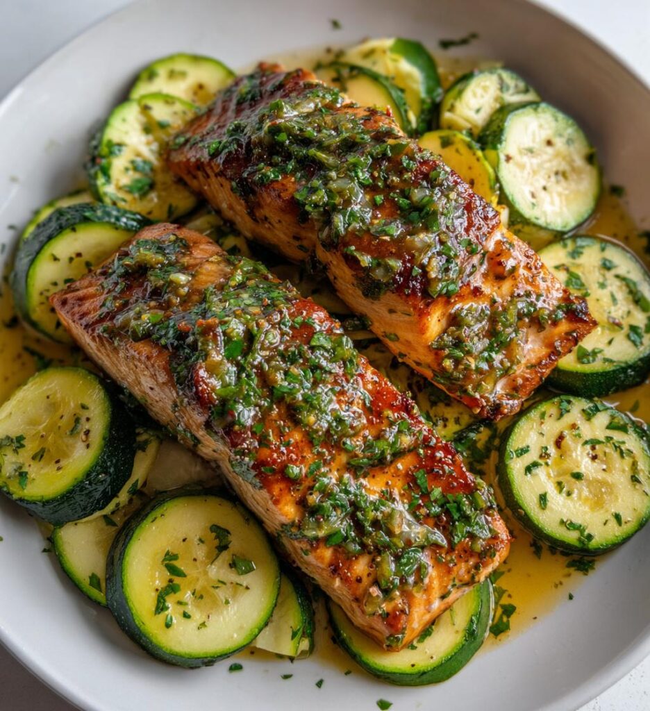 one pan lemon herb salmon and zucchini