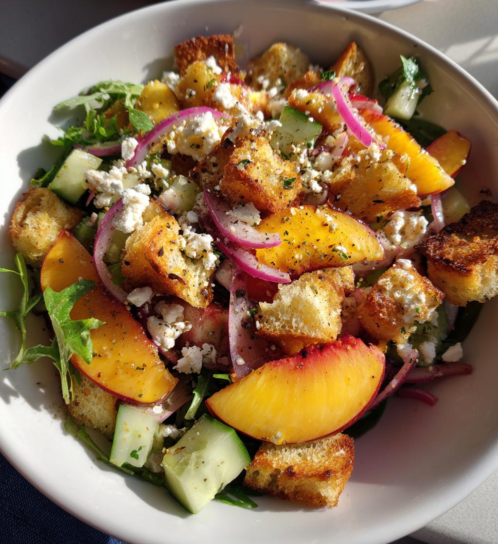peach panzanella salad - detail 1