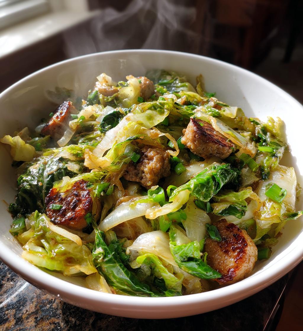 sausage and cabbage stir fry - detail 1
