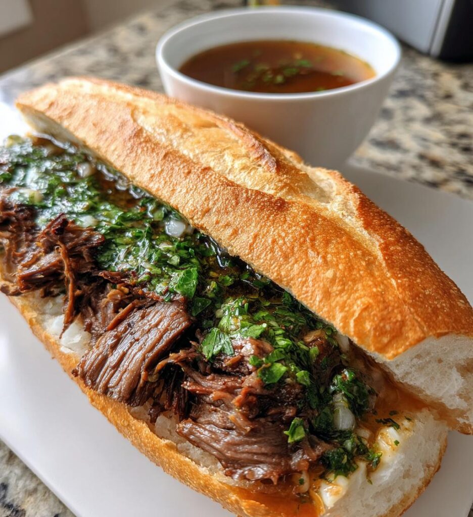 short rib pho french dip banh mi with thai basil chimichurri