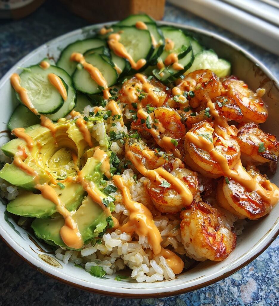 shrimp rice bowls with spicy mayo