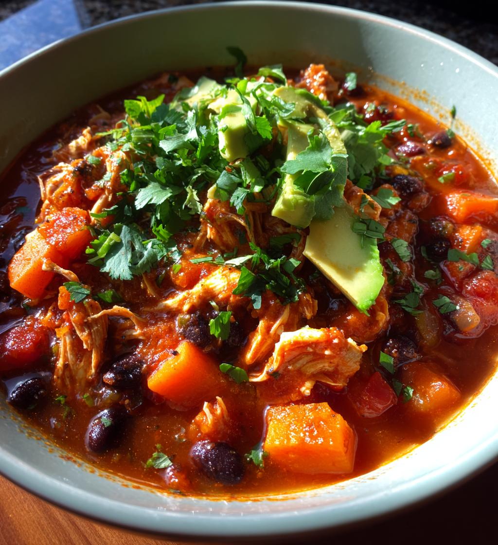 slow cooker chicken and sweet potato chili - detail 1