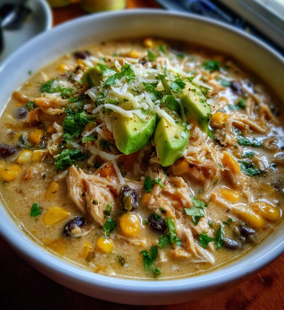 slow cooker creamy green chile chicken enchilada soup