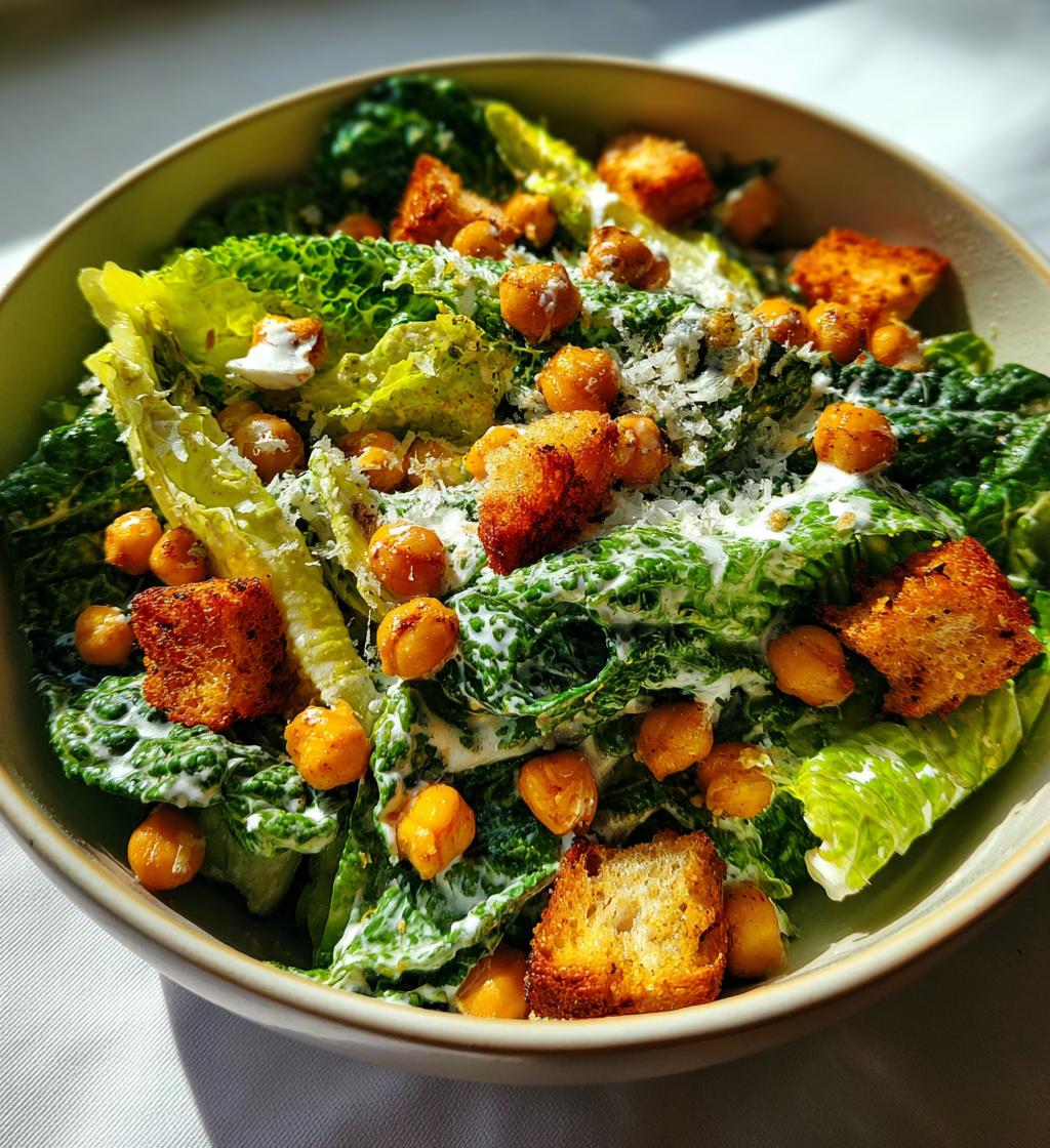 vegan caesar salad with chickpeas - detail 1