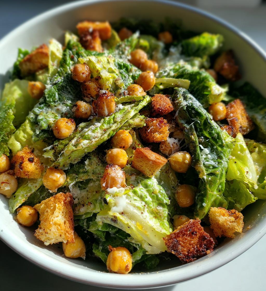 vegan caesar salad with chickpeas