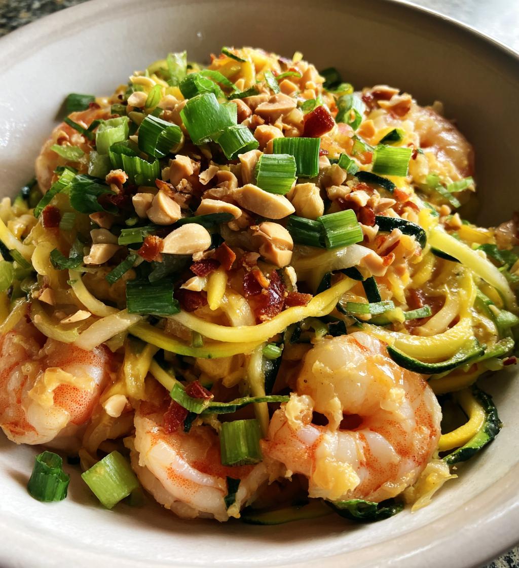zucchini noodle pad thai with shrimp - detail 1