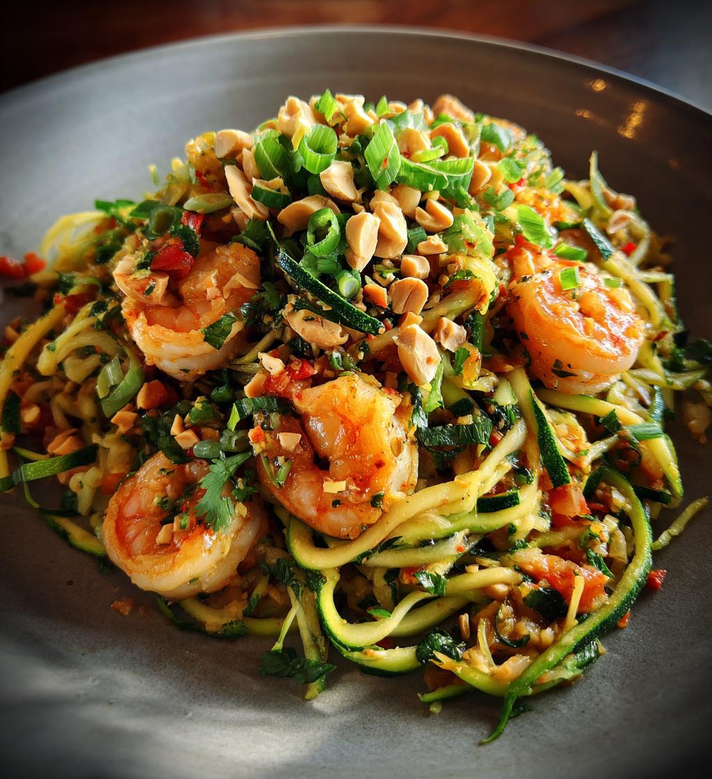 zucchini noodle pad thai with shrimp