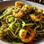 zucchini noodles with pesto and shrimp