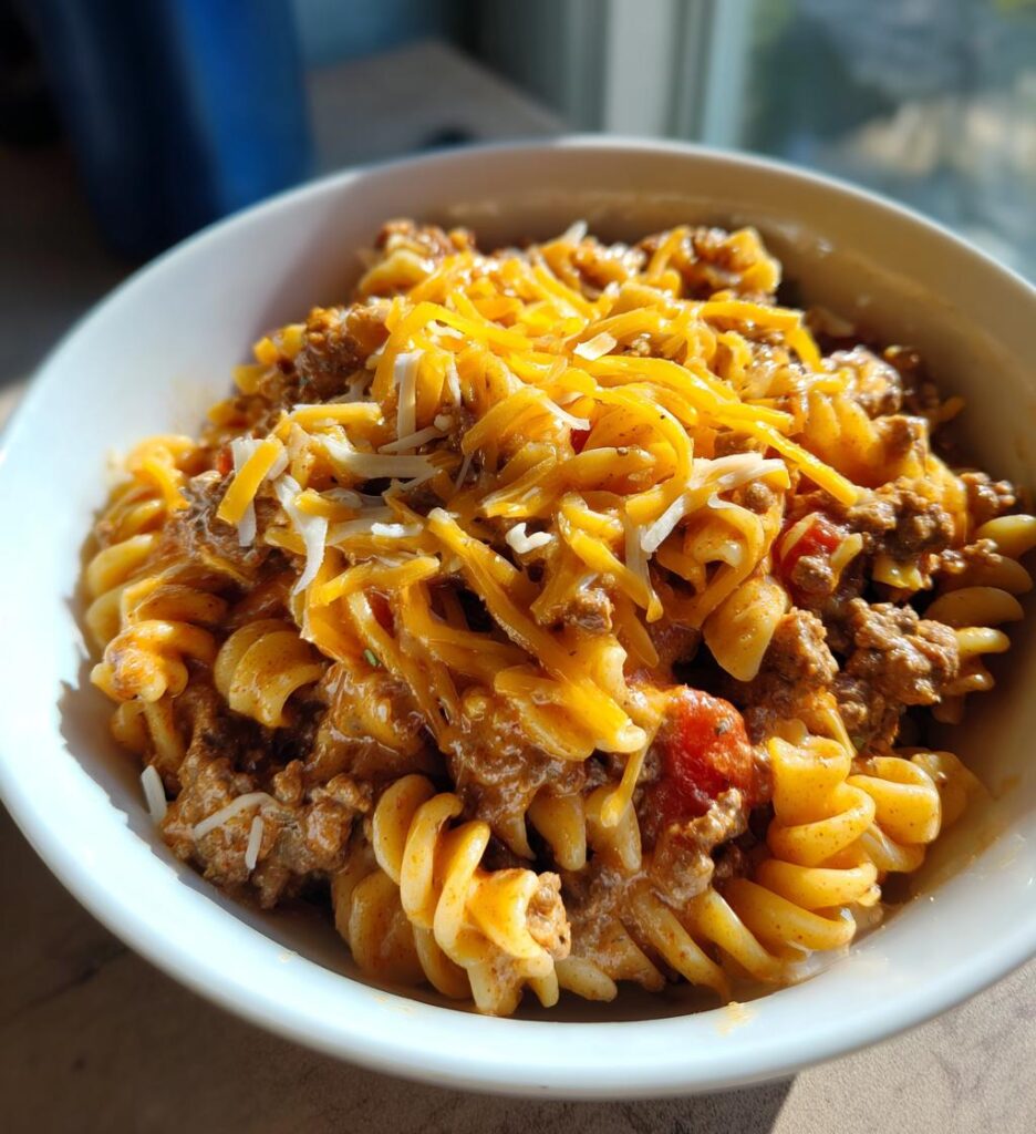 Creamy Rotel Pasta with Ground Beef