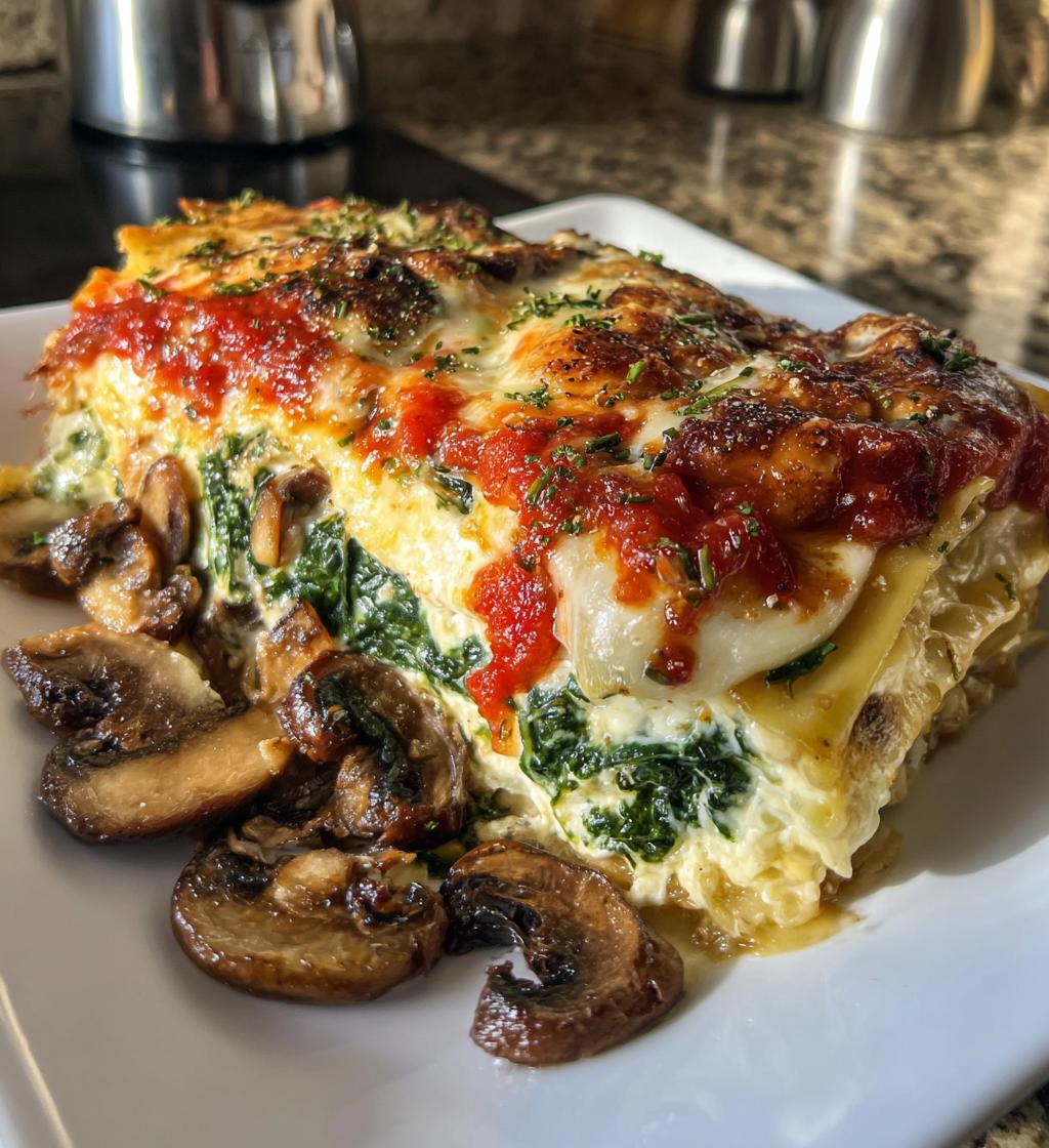 Mushroom and Spinach Lasagna - detail 1