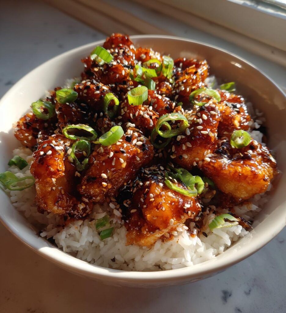 air fried teriyaki salmon bites rice bowl