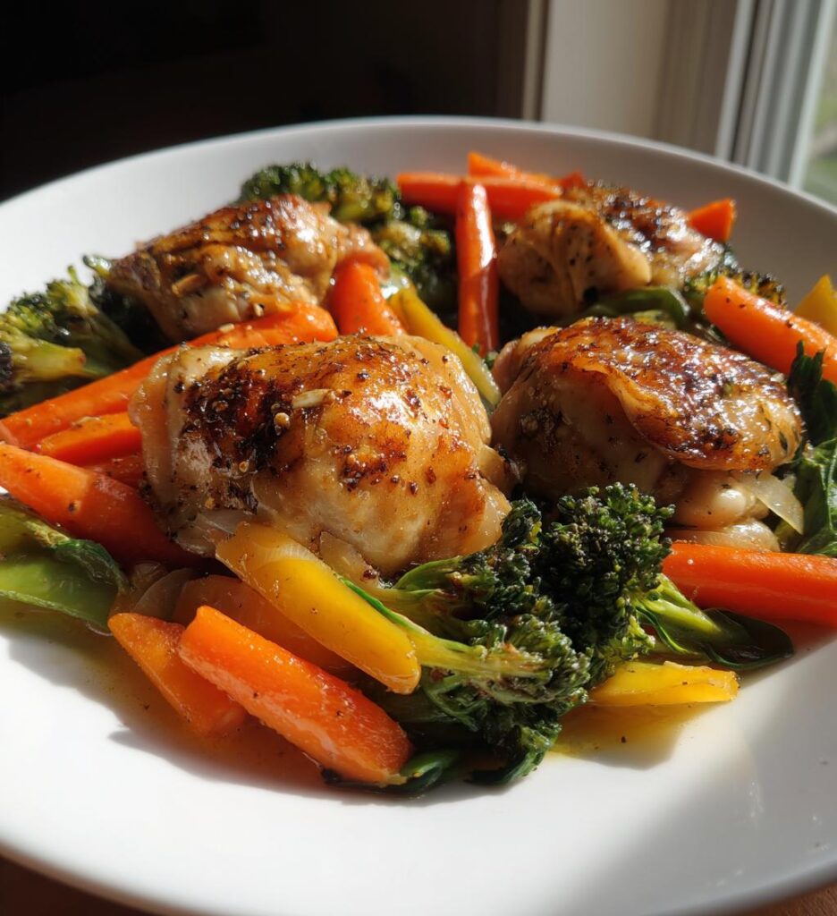 baked chicken thighs and vegetables
