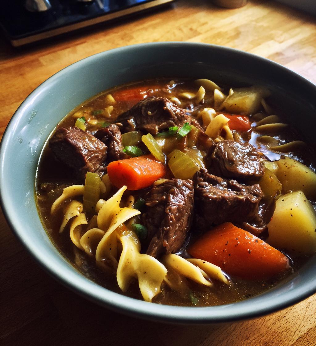 beef and noodles stew - detail 1