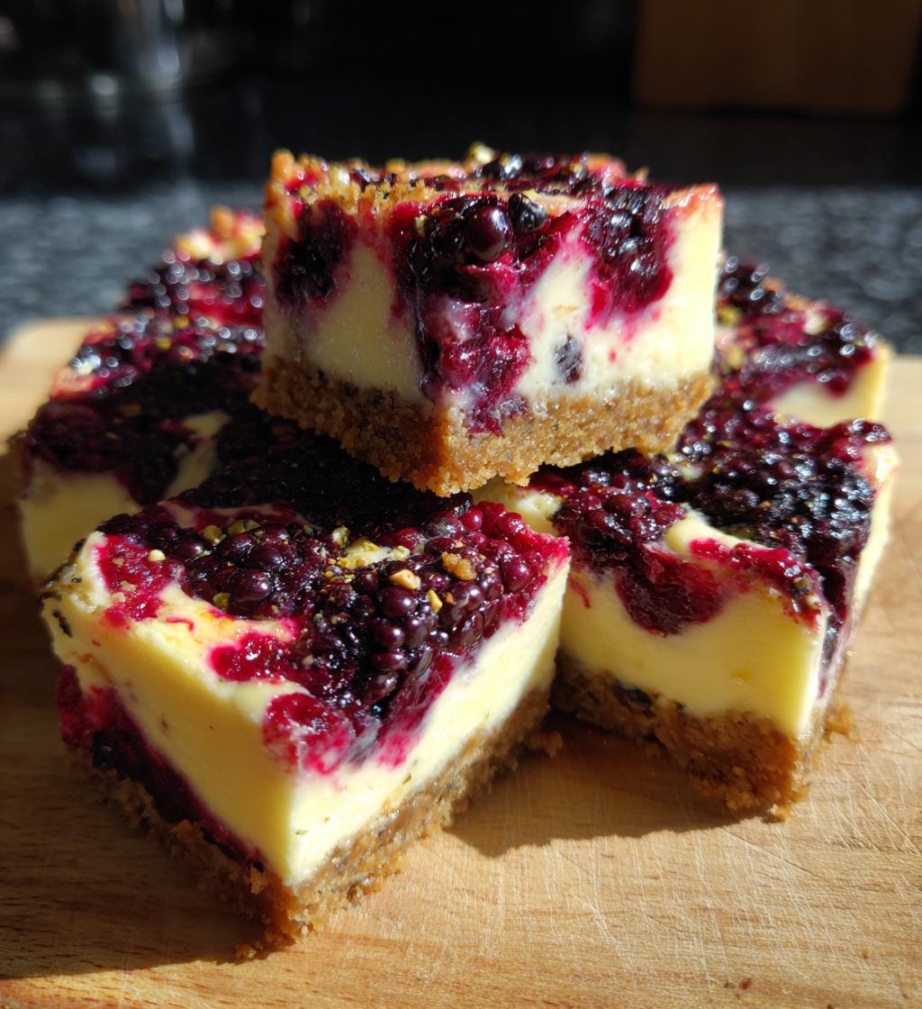 blackberry pistachio cheesecake bars