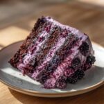 bourbon chocolate cake with blackberry buttercream