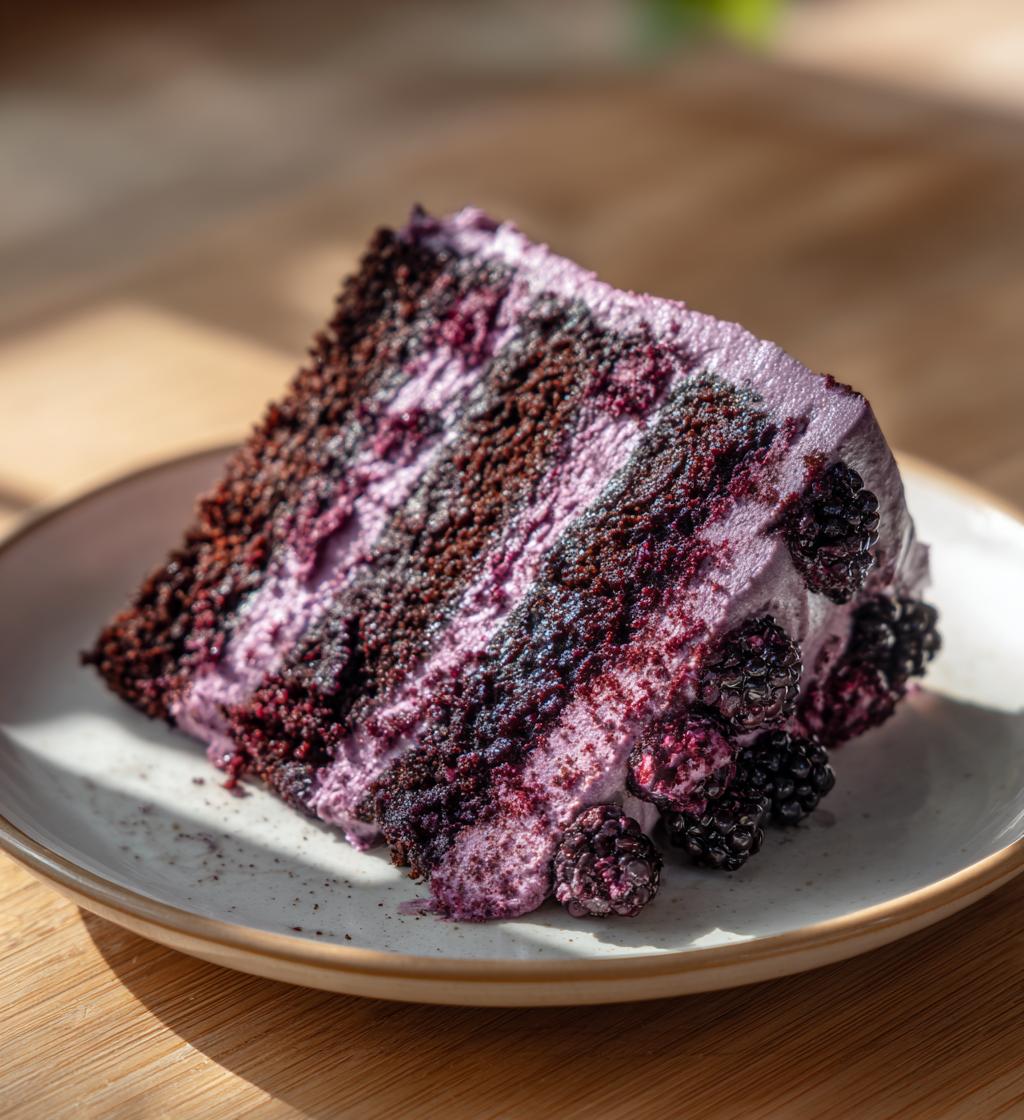 bourbon chocolate cake with blackberry buttercream