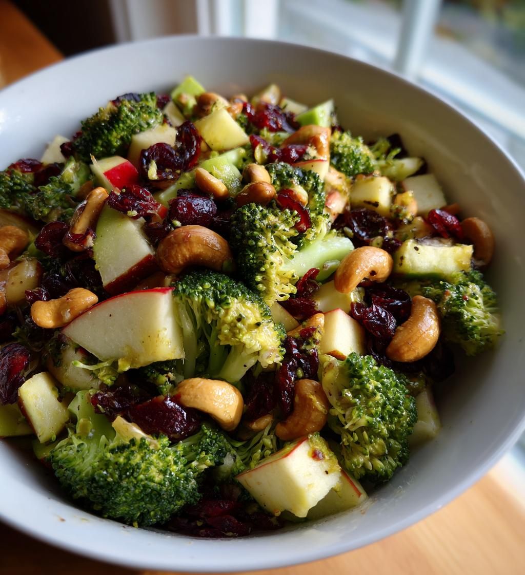broccoli cashew salad with apples pears and cranberries - detail 1