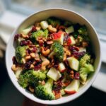 broccoli cashew salad with apples pears and cranberries