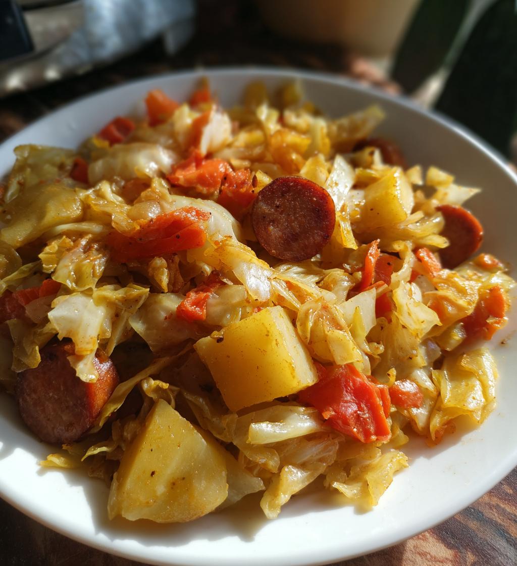 cabbage potatoes and sausage - detail 1