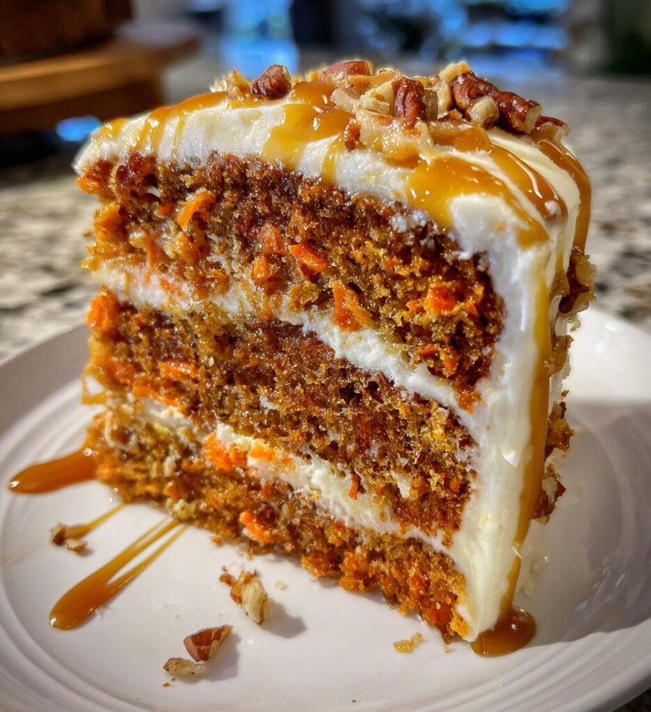 caramel pecan carrot heaven cake