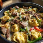 cheesesteak tortellini in rich provolone sauce