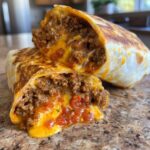 cheesy beefy burrito delight with salsa