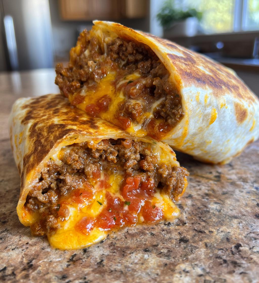 cheesy beefy burrito delight with salsa