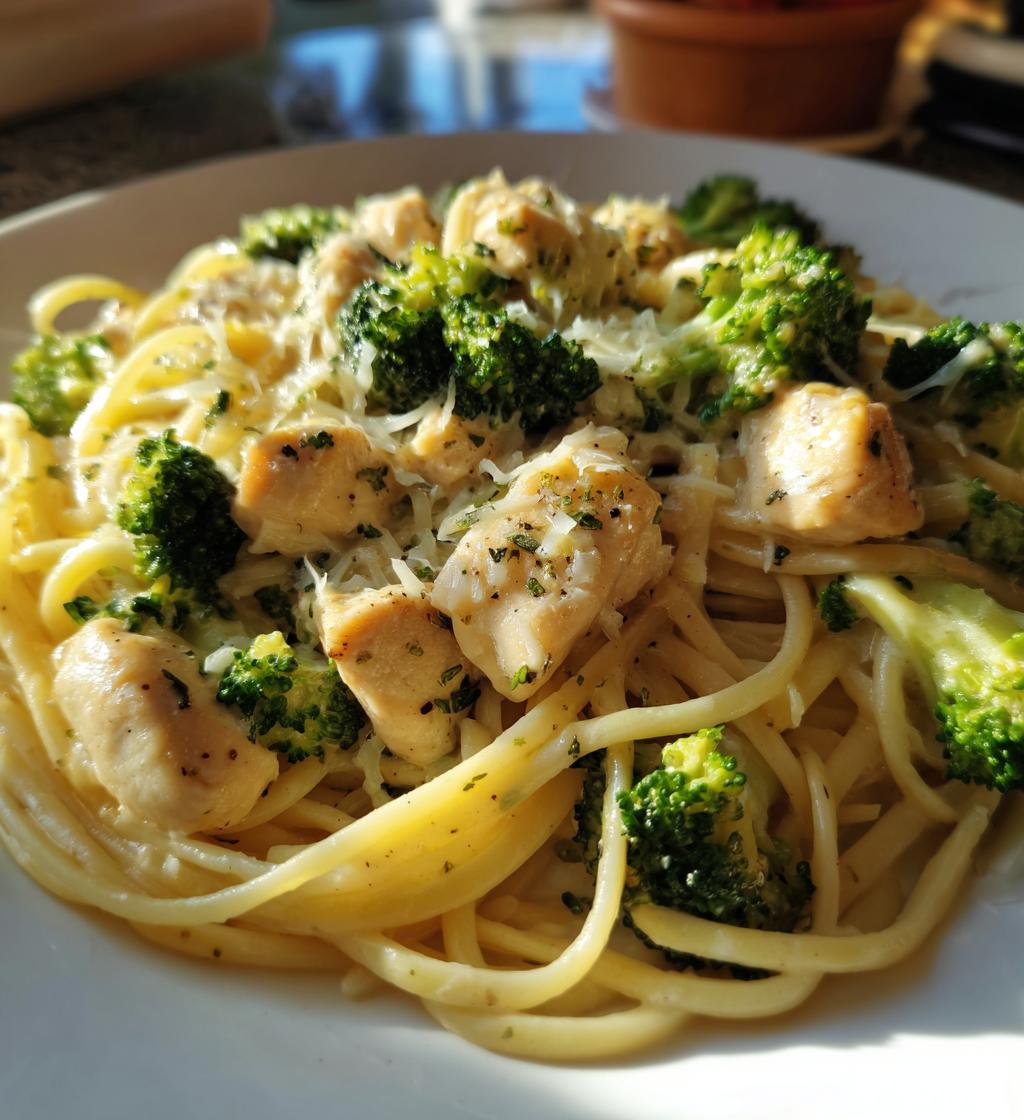 cheesy garlic chicken and broccoli pasta - detail 1