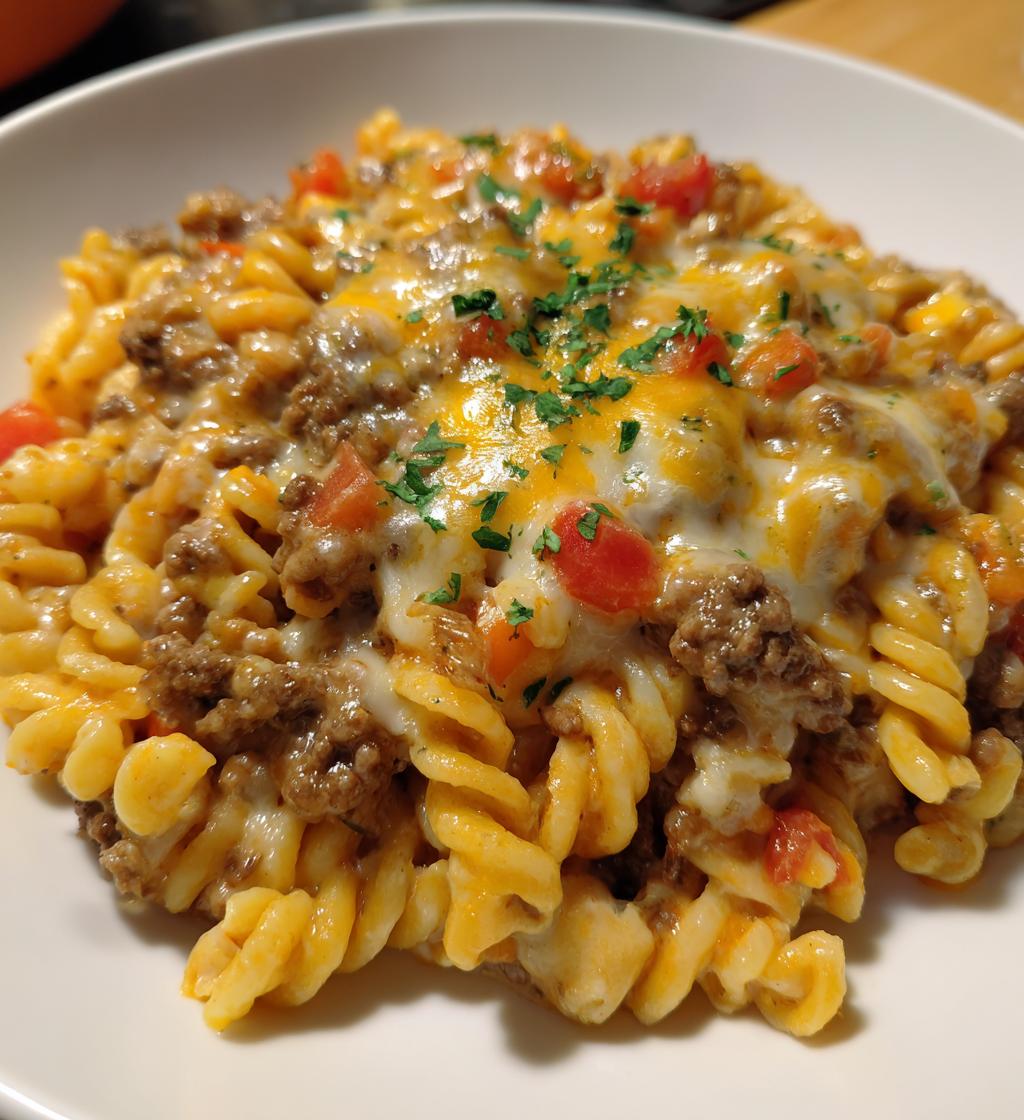cheesy ground beef pasta - detail 1
