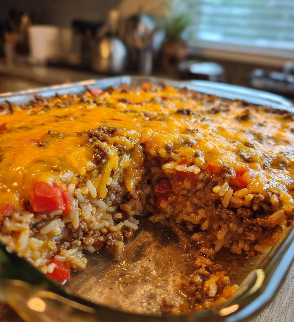 cheesy hamburger rice casserole - detail 1
