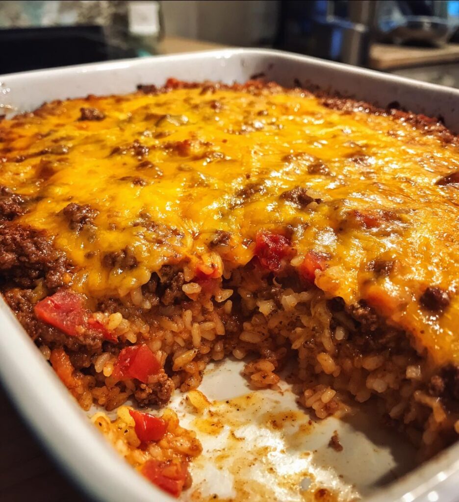 cheesy hamburger rice casserole