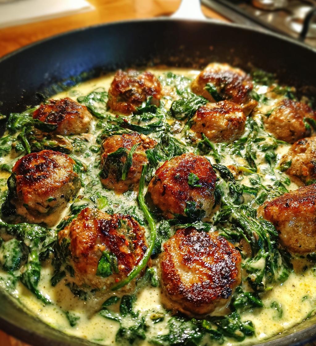 chicken ricotta meatballs in spinach alfredo sauce - detail 1