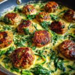 chicken ricotta meatballs in spinach alfredo sauce