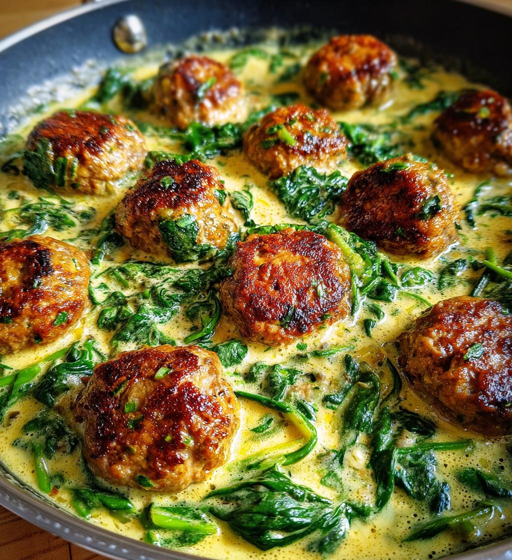 chicken ricotta meatballs in spinach alfredo sauce