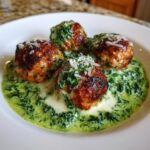 chicken ricotta meatballs with spinach alfredo sauce