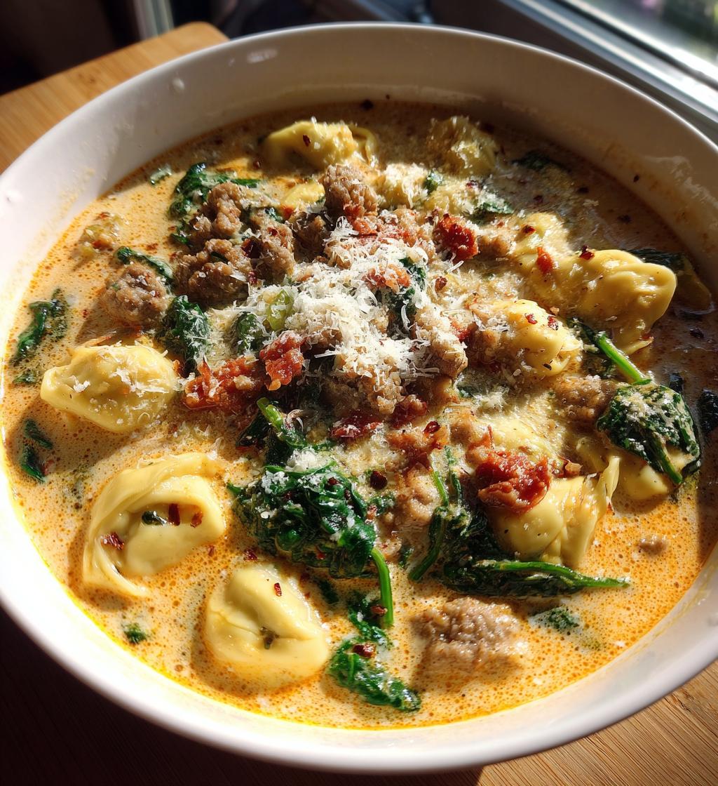creamy sausage tortellini soup - detail 1