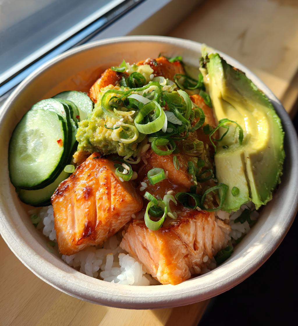 crispy salmon rice bowl - detail 1