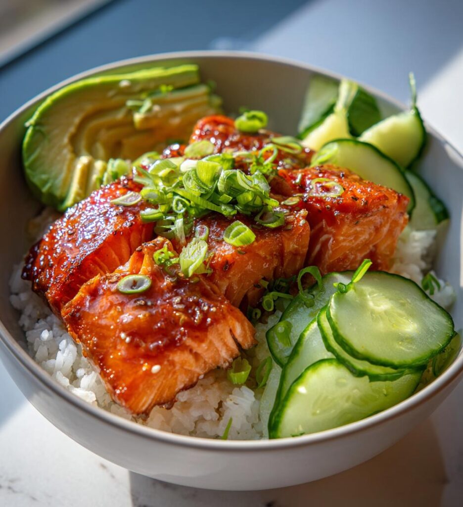 crispy salmon rice bowl