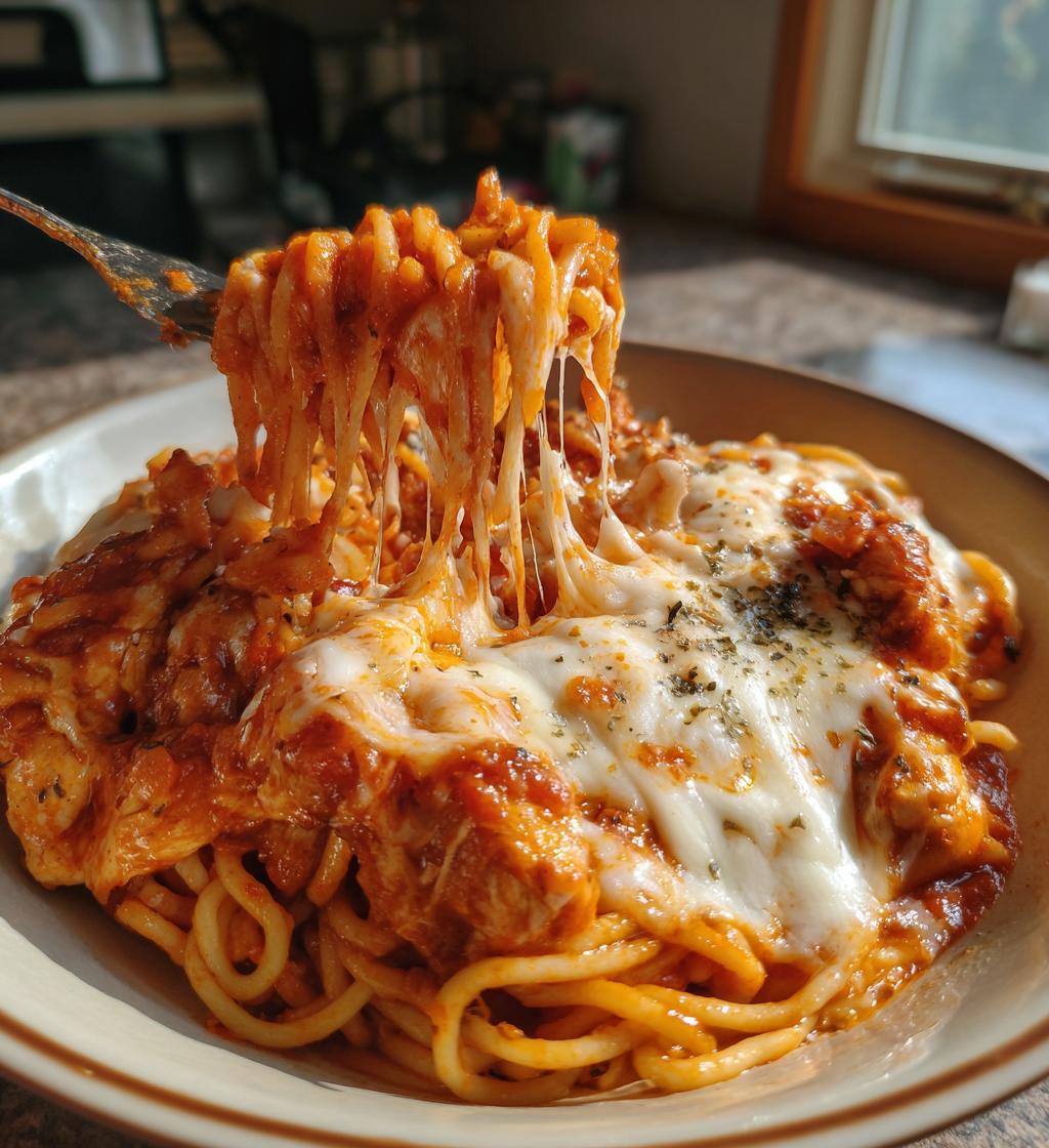 crockpot chicken spaghetti - detail 1