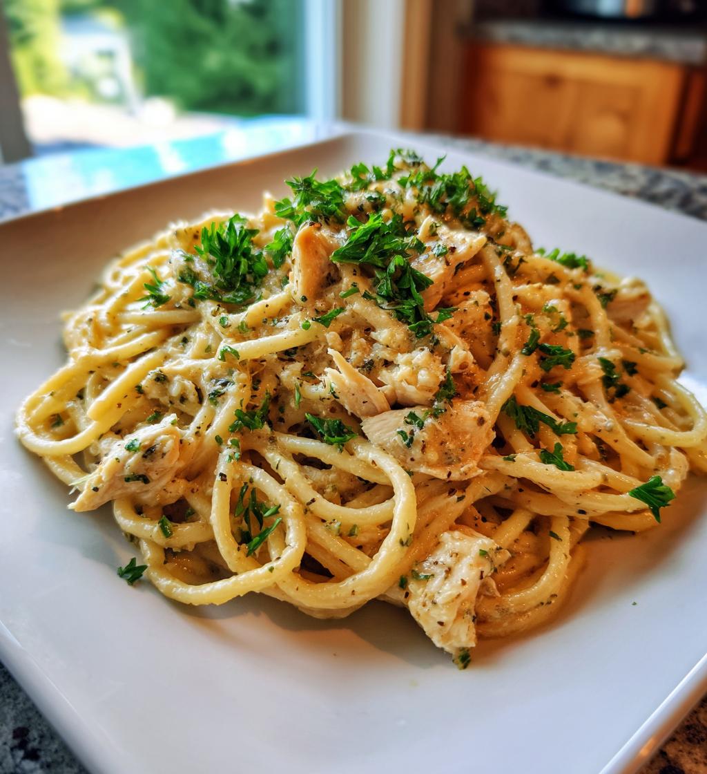 crockpot garlic parmesan chicken pasta - detail 1